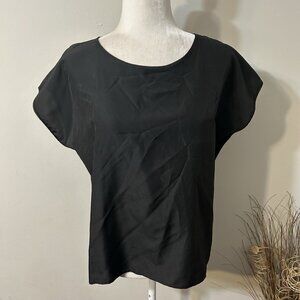 Vtg Orare Women Black Cap Short Sleeve Blouse Top Round Neck Made In USA Sz M ?!
